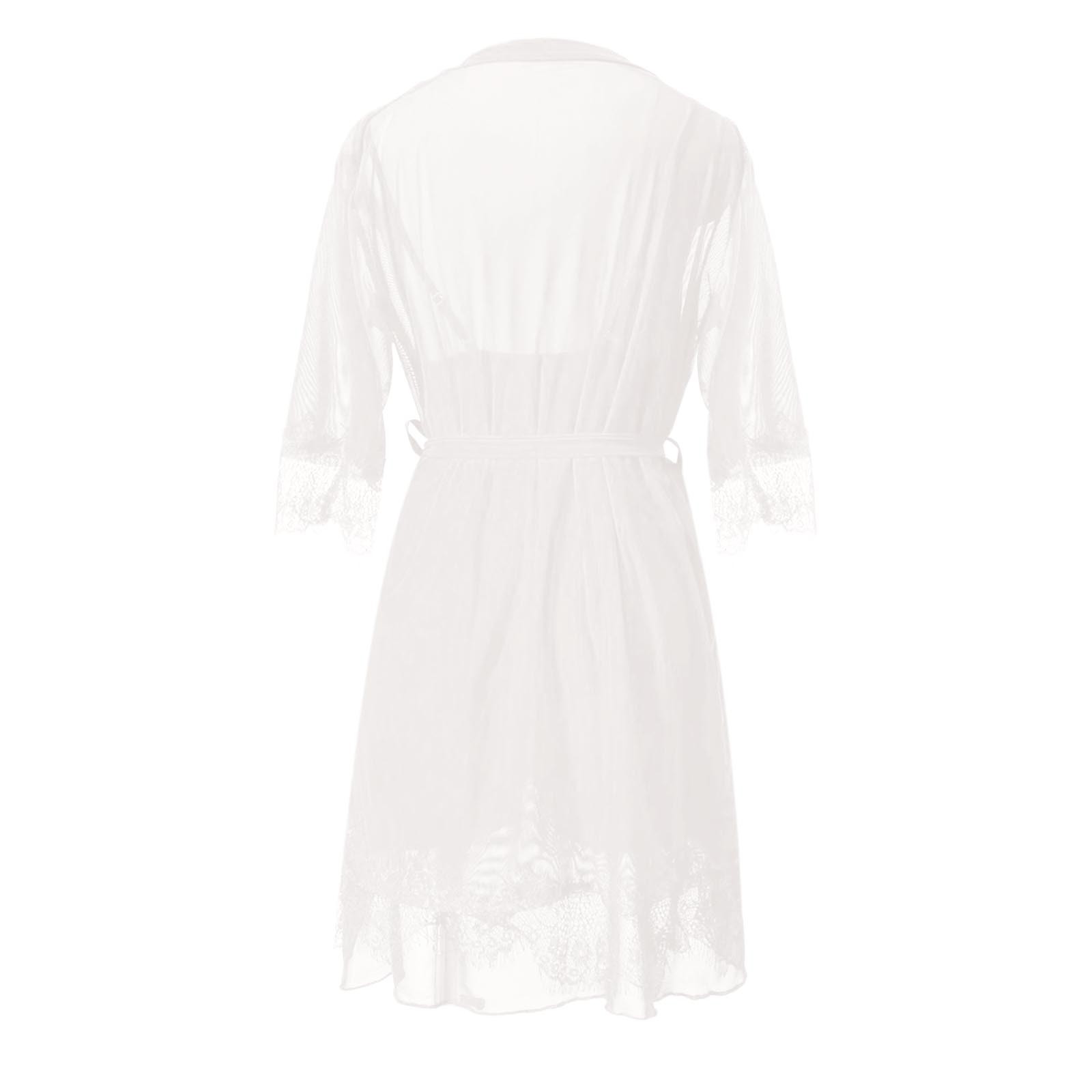thumbnail image 4 of Conjunto de lencería sexy de encaje para mujer: camisón con cuello en V + tanga, tirantes ajustables, ropa de dormir/noche, tallas S-XL, 4 of 5
